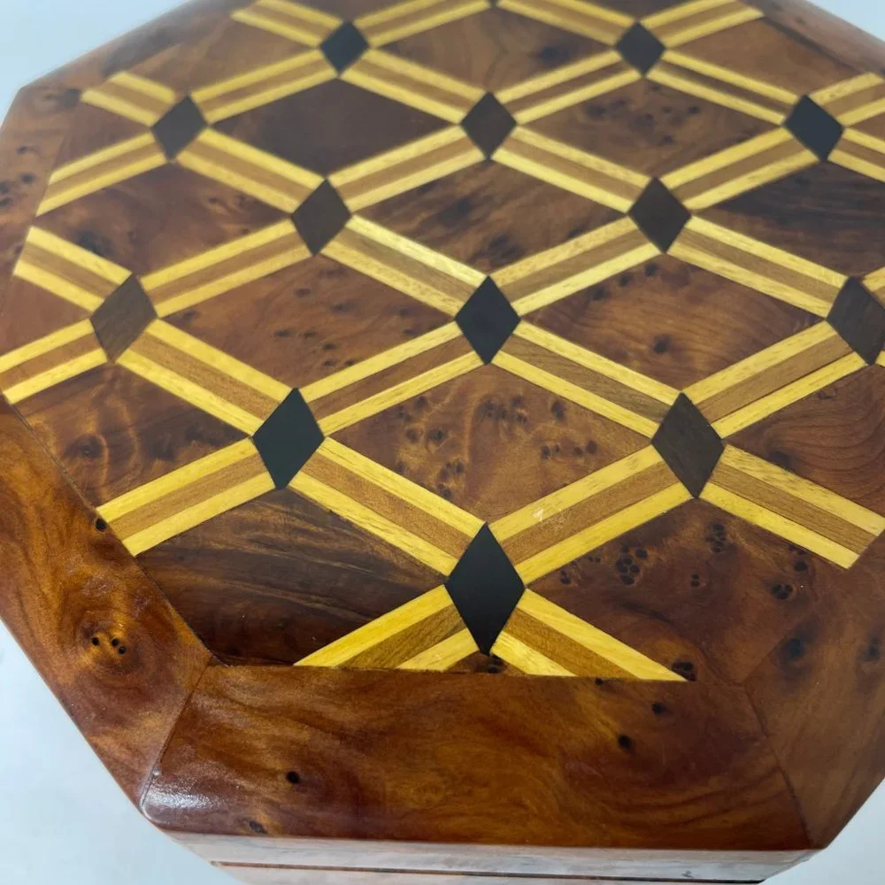 Moroccan Thuya Burl Wood Octagonal Jewelry Box Burl Wooden Inlay Box